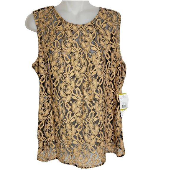 Evan Picone Womens Tank Top Size 14 Mesh Sheer Round Neck Sleeveless Career Tan - Picture 1 of 11